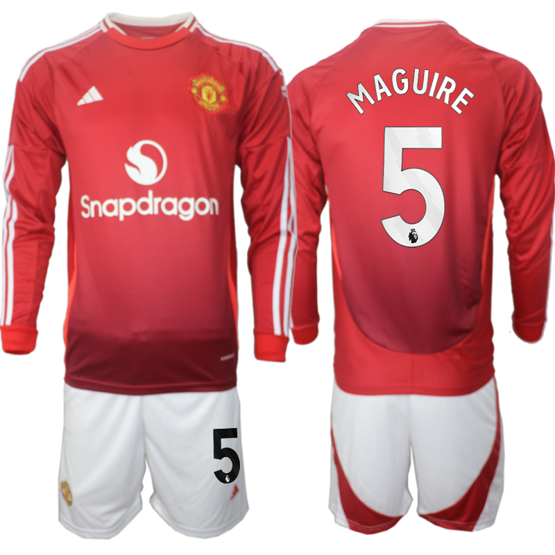 Men 2024-2025 Club Manchester United home Long Sleeves Red #5 Soccer Jersey